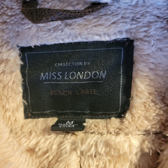 Miss London Faux Leather and Shearling Aviator Jacket Size Medium - Picture 4 of 6